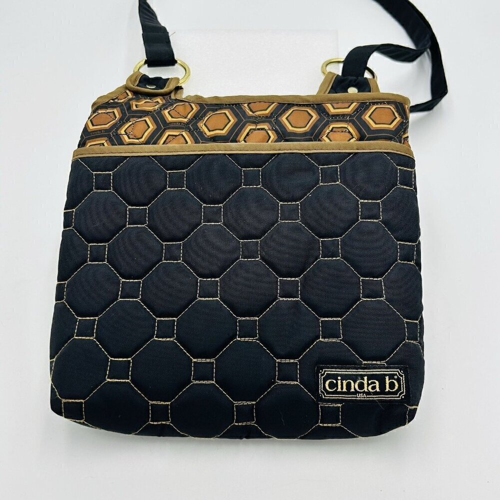 Cinda B Black Mod Tortoise Crossover Shoulder Bag Quilted 9" x 9.5"